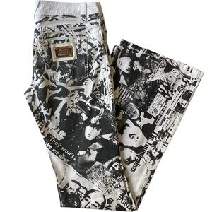 VINTAGE DOLCE & GABBANA R. BUDD DWYER NEWSPAPER PRINT JEANS Size 26